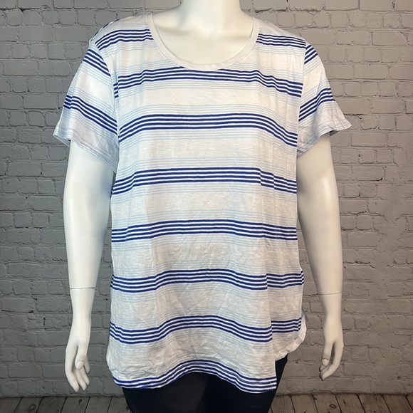 Style & Co Blue & White Stripe Short Sleeve Shirt Top Plus Size 3X - Picture 2 of 5
